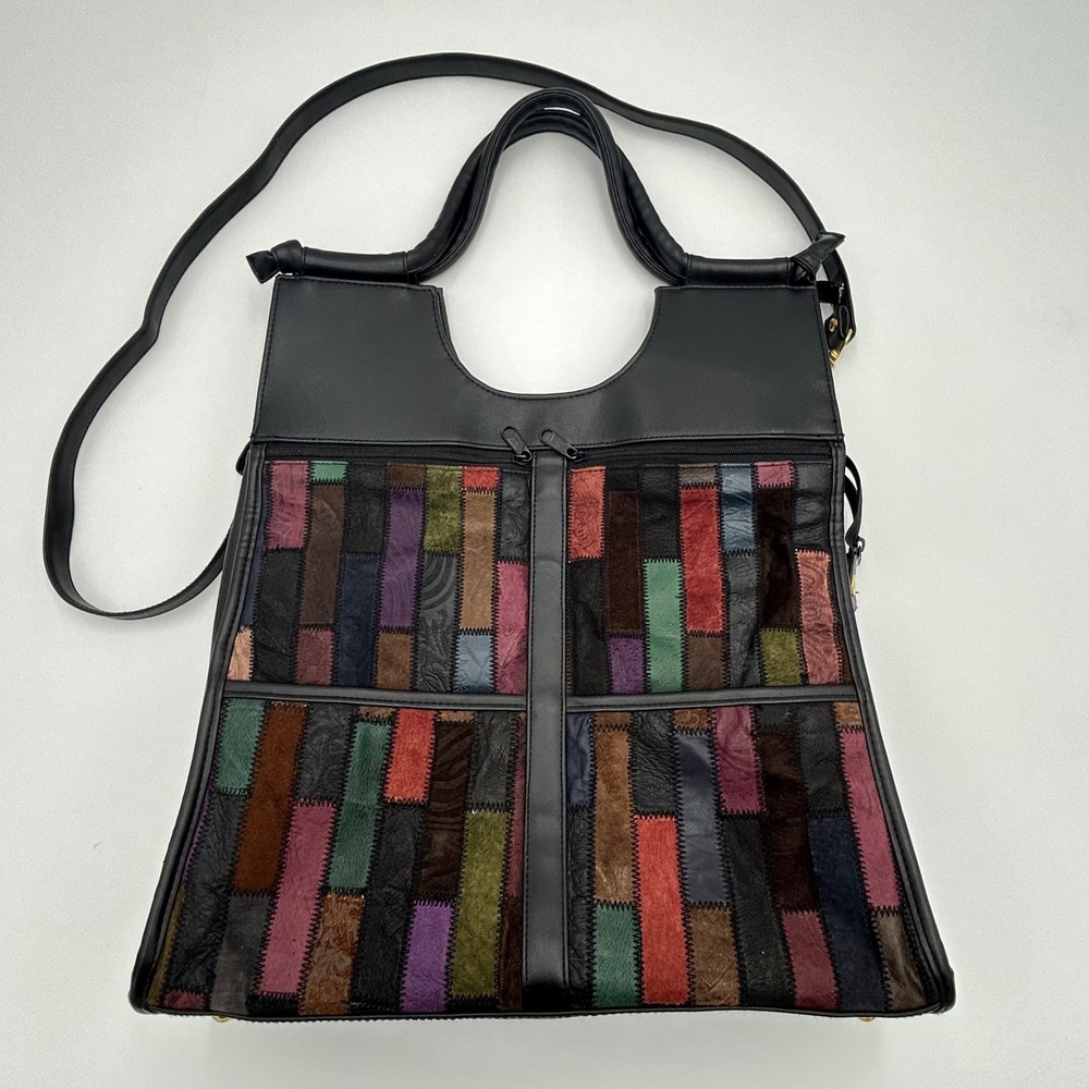 La Corvina Genuine Leather Patchwork Tote Crossbody Bag‎ Multi Color Boho Large